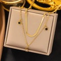 Gold double-layered necklace featuring flat snake chain and three star pendants - AH298 Five-pointed Star / Gold