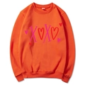 Bright orange crewneck sweatshirt with pink XOXO heart print for Valentine's Day style - S / Top (312) / Orange