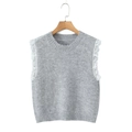 Chaleco de punto gris para mujer con detalles de encaje blanco en las sienes - S / Gris