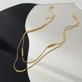 Minimalist double-layer 18K gold-plated stainless steel snake chain necklace with beads - Gold