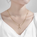 Double-layered gold stainless steel necklace featuring star and crescent moon pendants - Gold Double-layer Star Moon