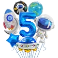 Detailed space balloon set with astronaut, rocket, and blue number 5 for party decor - Space Theme Set - Number 5