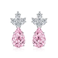 S925 silver stud earrings featuring pink teardrop gems and marquise leaf clusters - Pink Diamond Teardrop Earrings Led-91