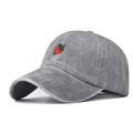 Detail of red strawberry embroidery on vintage washed grey cotton baseball cap - Gray