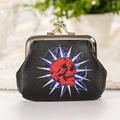 Black PU leather clasp coin purse featuring a red skull and blue aura graphic - 1# Red Skull