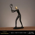 Abstract tennisspeler beeldje in mat zwart en goud voor modern interieurontwerp - Tennisatleet (Gouden Hoofd)