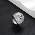 Macro shot of silver Cuban ring with large central zircon and pavé diamond setting - RG22010/Large Round Main Stone Pave
