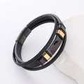 Pulsera multicapa para hombre en cuero trenzado negro con cierre magnético y metal - Negro
