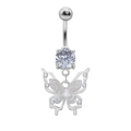 Piercing nombril argenté avec zircon brillant et pendentif papillon irisé - Argent Papillon Ajouré (24040901-8)
