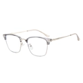 Fashionable half-rim glasses with grey translucent frame and silver metal accents - Transparent Grey