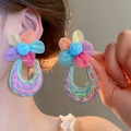 Colorful mesh petal earrings with woven U-shaped pendants for summer beach vacation - Vintage Triple Colored Bead Drop Earrings