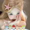 Cute pink starfish hair clip and matching earrings worn by a model with blonde hair - 5664 Artificial Starfish Hair Clip-Pink