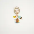 Detailed view of Capybara enamel keychain with duck and popsicle charms on gold hook - Cup Capybara With Duck And Popsicle (Capybara#06)