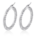 Silver twisted rope round hoop earrings in polished stainless steel for women - Steel Polka Dot Pattern