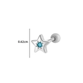 Silver star cartilage stud with blue zircon center and 0.62cm height measurement - Silver