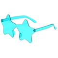 Frameless star-shaped sunglasses in translucent cyan PC material, side-angle view - Lake Blue