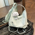 Mint green large capacity tote backpack with butterfly metal accents and cloud charm - Green (With Cloud Pendant)
