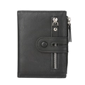 Portafoglio da uomo minimalista in pelle nera con chiusura a scatto e zip argentate - Nero
