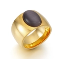 Golden titanium wide band ring featuring a deep grey oval cat-eye stone inlay - US 7 / Grey Stone Gold Band (KR51690-Z)
