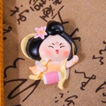 Cartoon Tang Dynasty lady figurine with pink flowers and orange resin traditional dress - Waist Drum Pink Flower Fridge Magnet