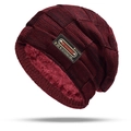 Berretto da uomo bordeaux in maglia intrecciata con fodera in pelliccia sintetica - Solo Cappello / Borgogna
