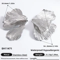 Silver leaf shaped stainless steel earrings in waterproof and hypoallergenic finish - Silver Petal/Leaf Style