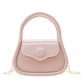 Mini macaron pink jelly crossbody bag with gold chain strap and top handle - Apricot