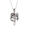Silver dragon pendant necklace with white marble hexagonal crystal stone pillar detail - White Turquoise