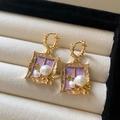 Vintage gold square earrings with purple cat-eye stone and pearl accents for women - 4# Square Leaf Pearl Hoop