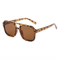 Lunettes de soleil rétro carrées à double pont, monture léopard et verres bruns - Monture Écaille