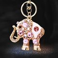 Golden elephant keychain with pink crystals and white enamel on a black background - Single OPP Bag Packaging / Crystal Elephant Pink