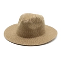 Cappello da sole classico in paglia a tesa larga con trama intrecciata per le vacanze - M (56-58cm) / Cachi