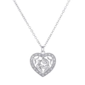 Silver heart necklace with zircon border and mother-child silhouette pendant - Silver Mother Kiss Style (M-176)