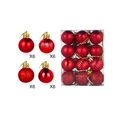 Set of 24 red Christmas balls with matte, striped, glitter, and glossy textures - Red