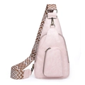 Light pink PU leather crossbody bag with geometric woven strap and double zipper pockets - Macaron Pink
