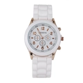 Elegante orologio Geneva con cinturino in silicone bianco, cassa oro rosa e quadranti decorativi - Bianco