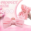 Pink satin bow hair claw clip for women with detailed size measurements and side view - Pink