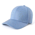 Fashionable light blue denim baseball cap with colorful rhinestones and deep crown structure - Adult (55-60cm) / Light Blue