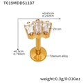 Titanium alloy labret with three rectangular fan-shaped zircons in golden finish - Gold Lip Stud (T019)