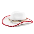 White western cowboy hat with red trim and star metal badge on a wide-brimmed felt hat - White With Red Edge