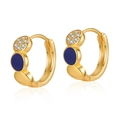 Detail of 18K gold plated hoop earrings with blue enamel and sparkling cubic zirconia - Dark Blue Triple Oval (KE00718-3)