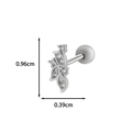 Silver leaf cartilage stud earring with cubic zirconia and screw-back in stainless steel - Size 7 / Silver