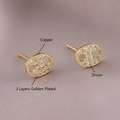 Golden oval pig nose earrings made of copper with zircon inlay and 3-layer gold plating - Pig Nose Style (EM06-9)