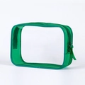 Green transparent PVC makeup bag with a sturdy zipper closure for travel storage - Green