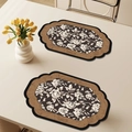 Waterproof leather placemat set featuring vintage black rose floral patterns with wavy edges - Irregular Shape / 1 Piece / French Vintage Style-B