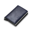 Navy blue RFID blocking leather card wallet with an automatic pop-up aluminum mechanism - Blue