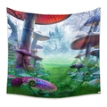 Detail of bohemian fantasy mushroom tapestry featuring a majestic white castle in a lush forest - Zj422-21 / 150X200CM (Brushed Fabric)