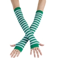 Green and white striped knitted arm warmer with thumb hole for cosplay fashion - Fingerless Gloves with Thumb Hole / Green and White Striped