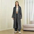 Thick dark gray flannel robe set for couples with white contrast piping and matching pants - M / Elegant Gray (Women)