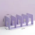 Detail view of a lilac purple four-compartment acrylic desk bookend with dimensions - Morandi Purple [Extra Long & Thick] 4-Slot Bookend